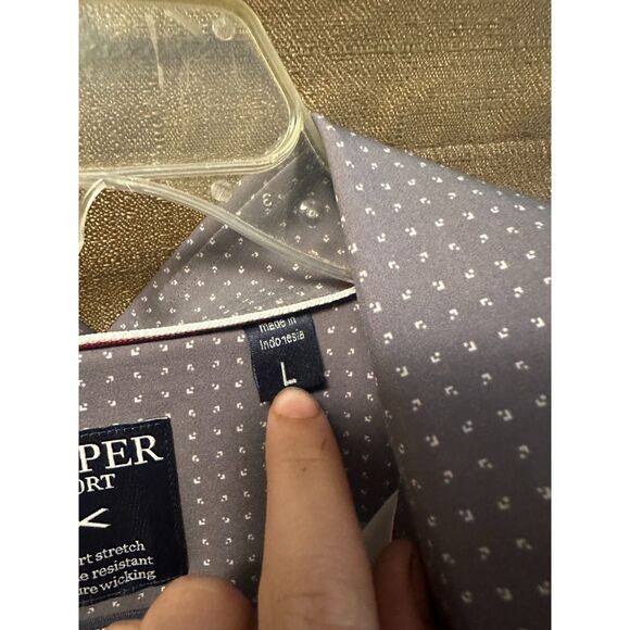 NWT Proper Sport Mens Long Sleeve Button Down Dress Shirt Size Large Grey Geo - Picture 4 of 8